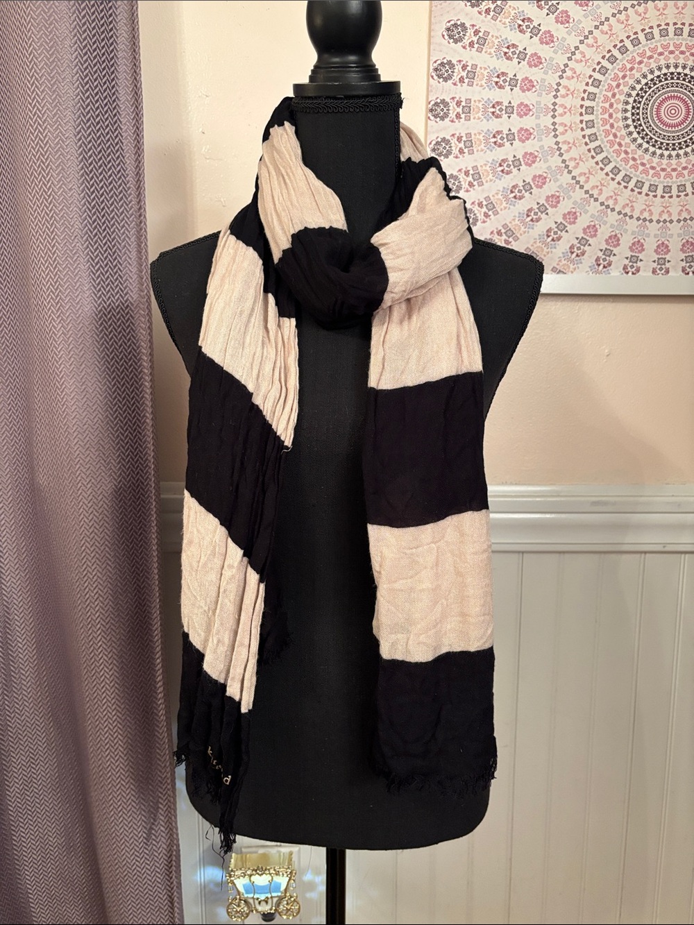 kate spade Black and Cream Stripe Lightweight Wrap Scarf